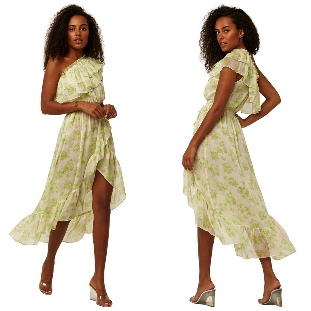 New! Misa Los Angeles Rumi One-Shoulder Dress Honeydew Blossom Floral💚Small NWT!